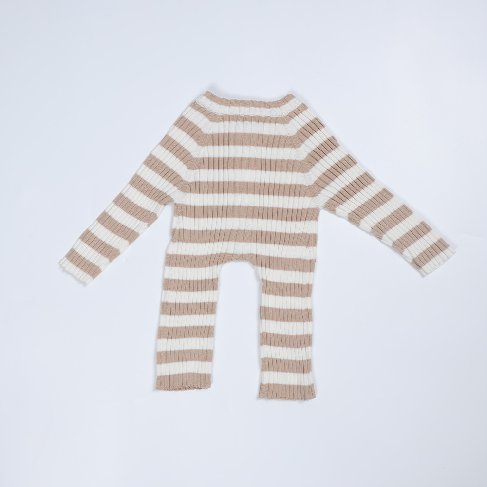 100% Cotton Unisex Baby Girl Boy Knit Striped Jumpsuit Long Sleeve One Piece Button Down Sweater Rompers Playsuit