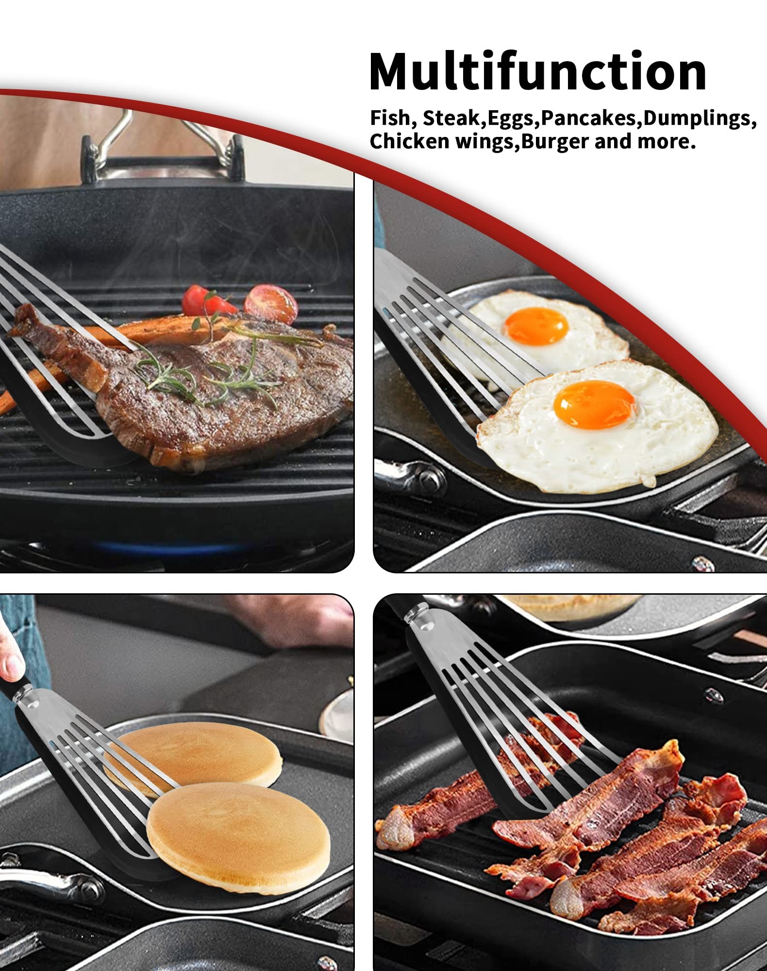 Slotted Spatula Flexible Stainless Steel Spatula with Silicone Top Soft Edge Slotted Spatula Turner Fish Slotted Spatula