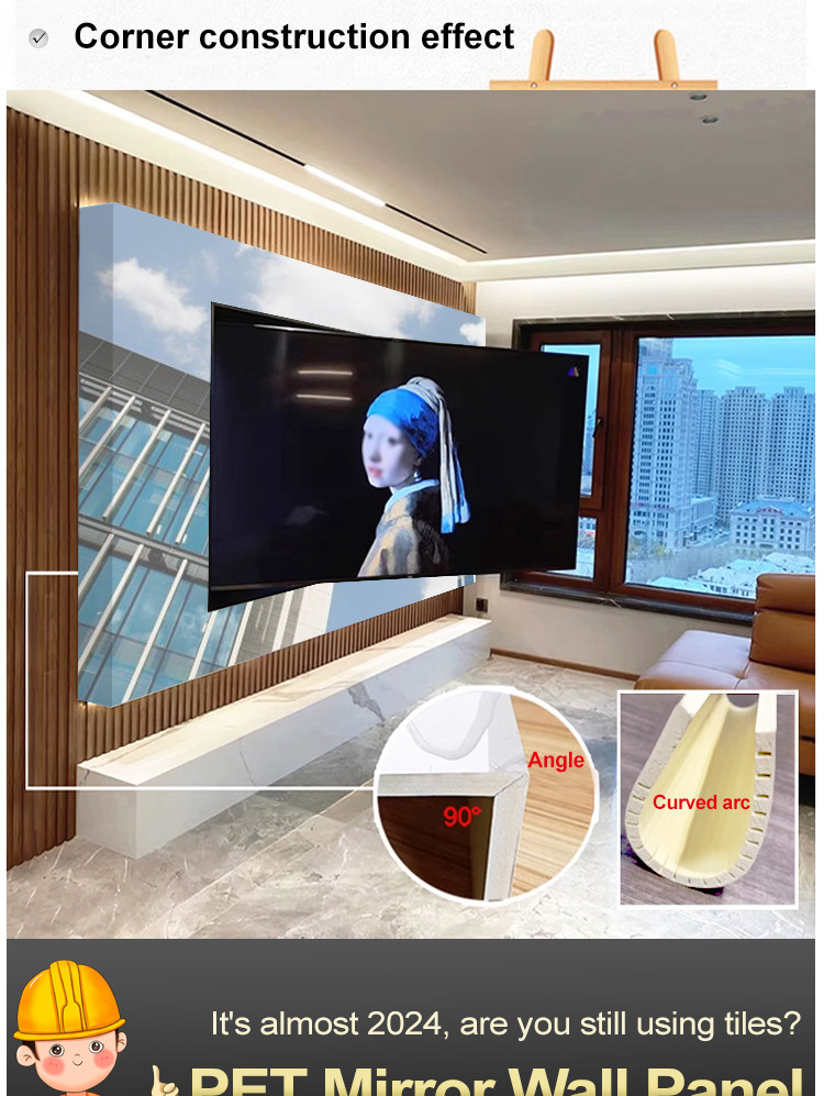 5mm Mirror PET Wall Panel Waterproof Bamboo Charcoal Wood Veneer