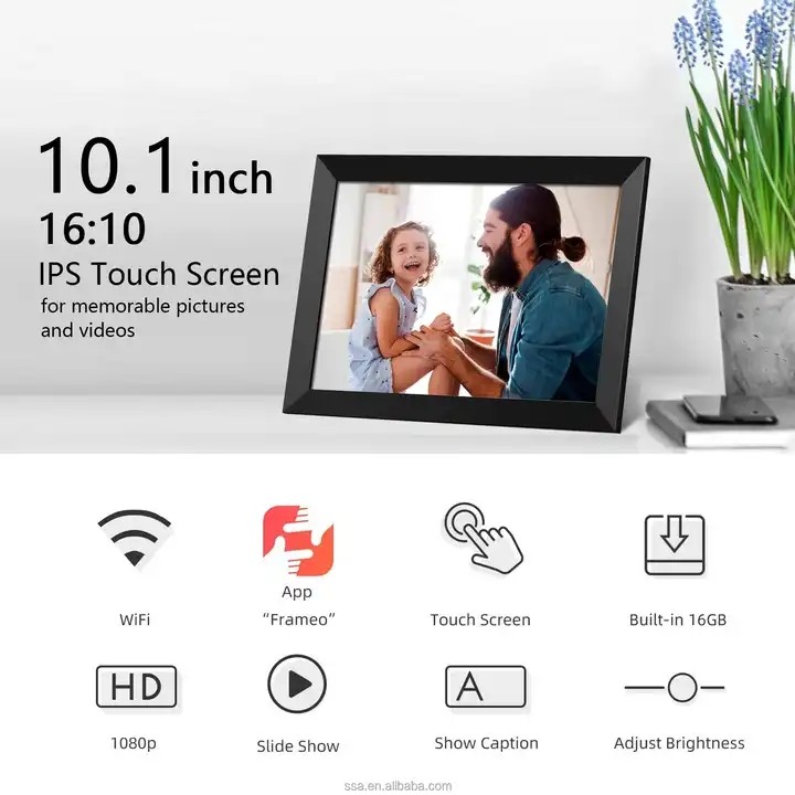 Multifunctional Smart Digital Photo Frame Lightweight Remote Control 10.1"