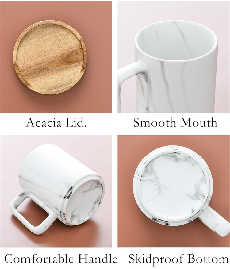 Custom Large 15oz Nordic Matte Black White Ceramic Coffee Mug with Wooden Lid Gift Box