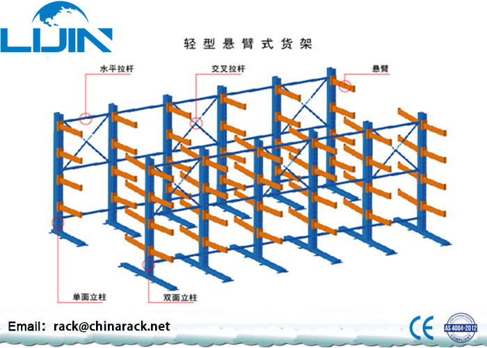 Customized Warehouse Storage Racks / Adjustable Cantilever Racking System