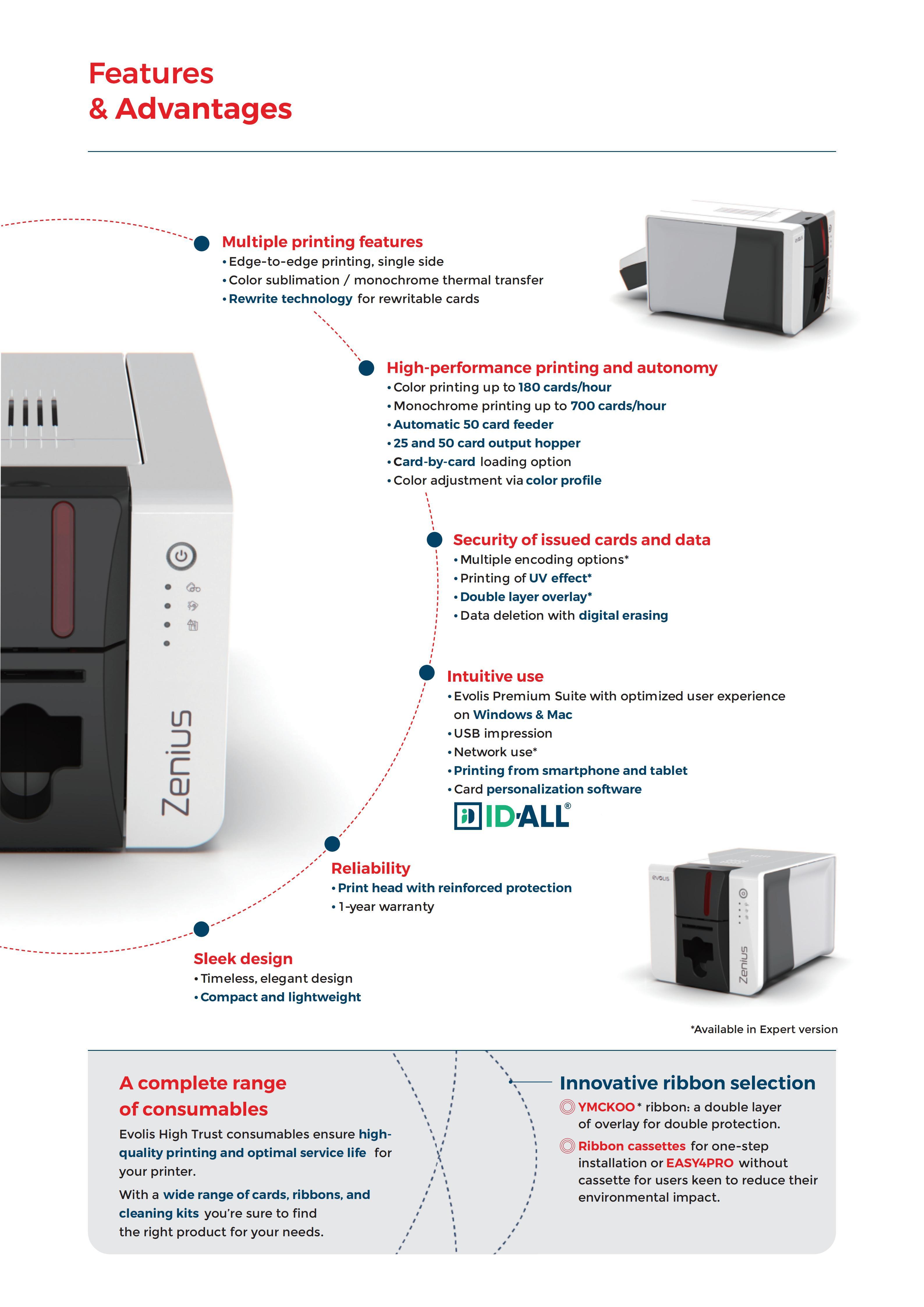 Evolis Zenius 2 Card Printer with 300 Dpi Resolution Single-sided Printing and USB 2.0 Connectivity