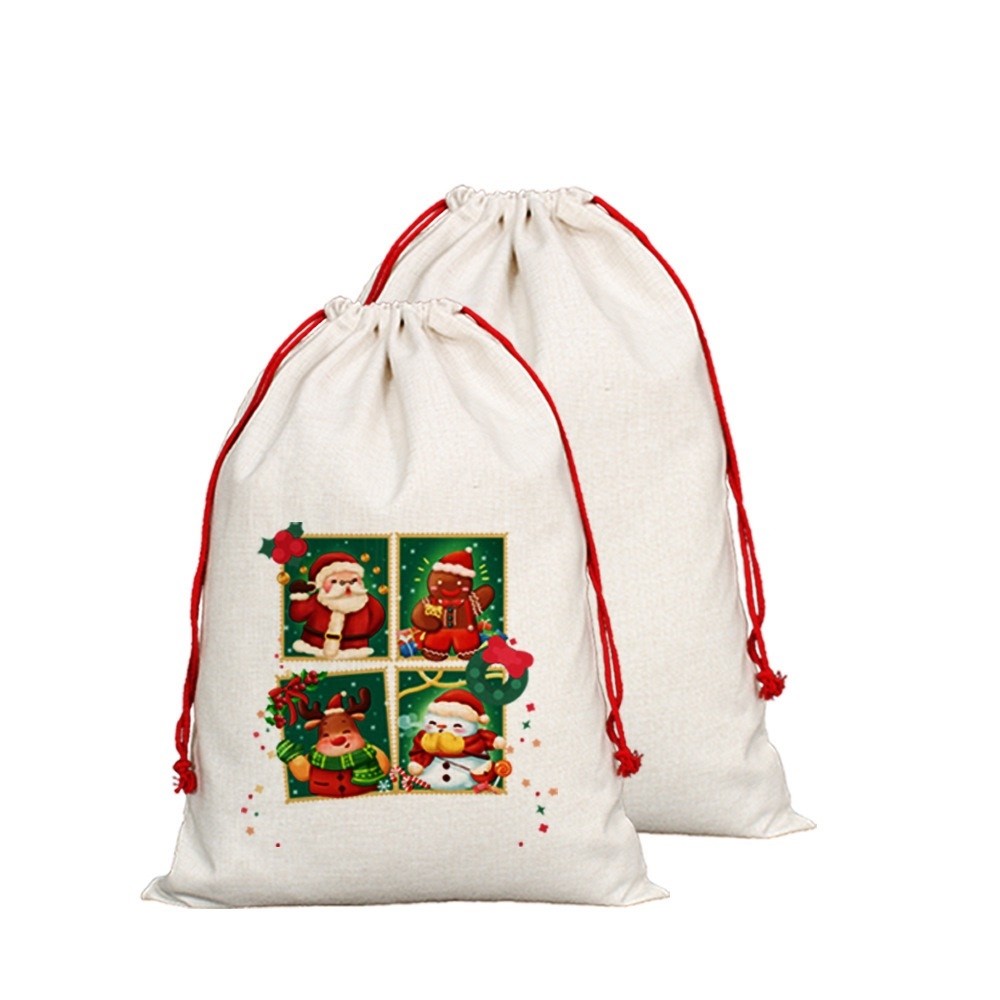 DIY Custom Blank Linen Christmas Drawstring Bags For Sublimation Printing
