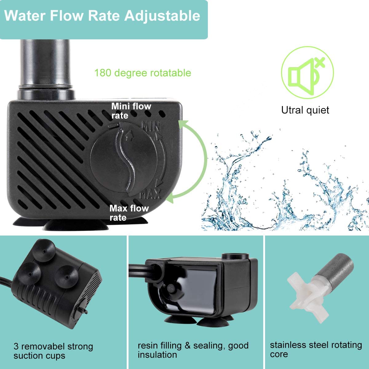 Ultra Quiet 53GPH Aquarium Water Pump