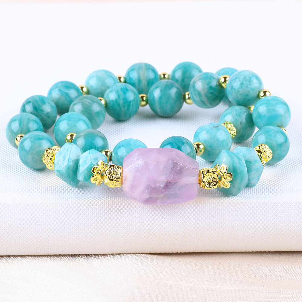 11MM 14MM Tianhe Stone Amethyst Crystal Gemstone Bead Bracelets 2 Layer