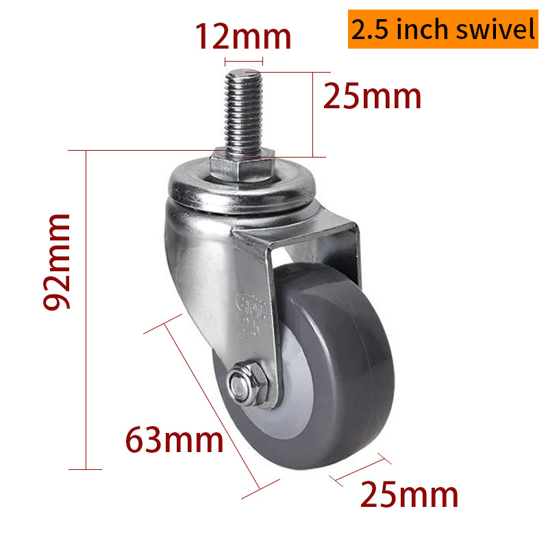EDL Casters Light Duty 2.5inch 70kg Threaded TPU Caster by Swivel and Brake type