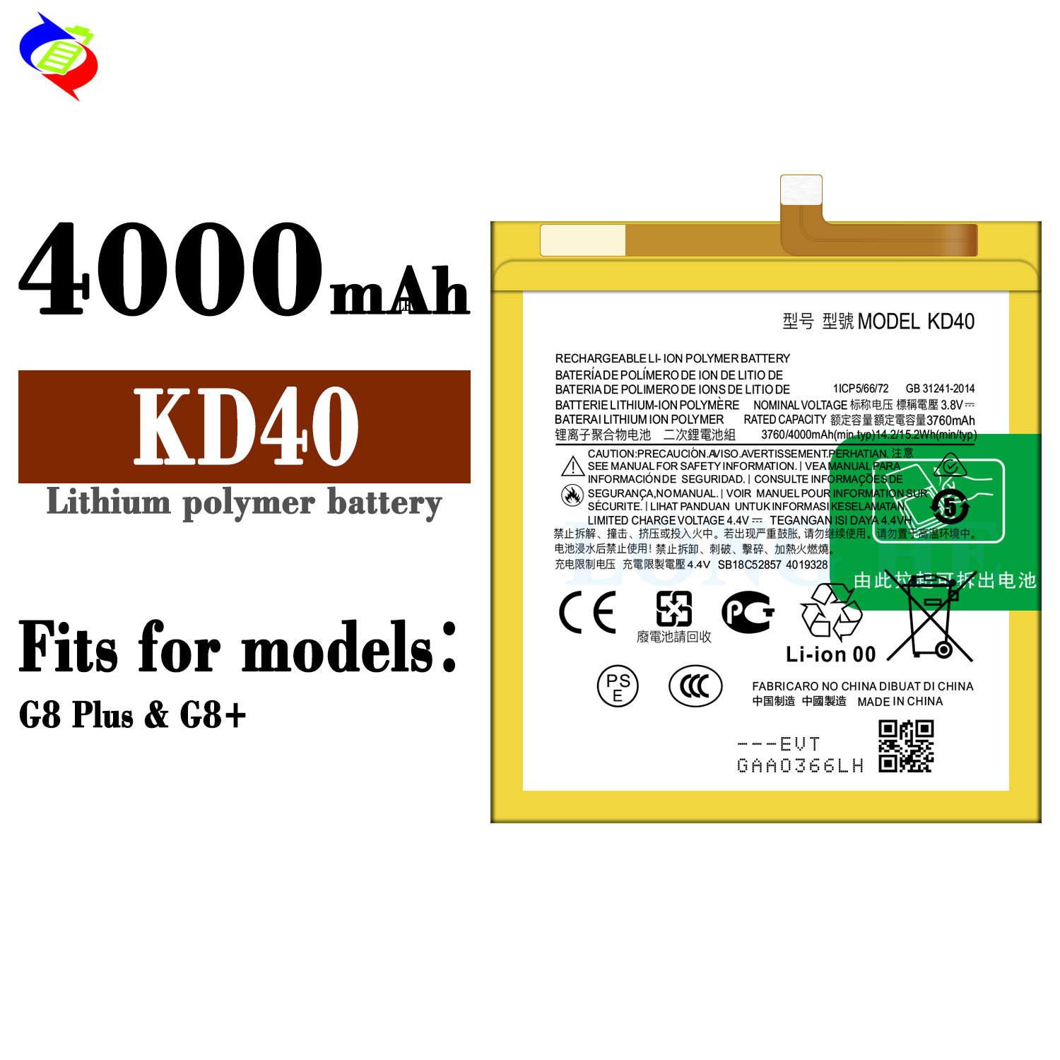4000mAh KD40 XT2019-2 Mobile Phone Battery for Motorola G8 Plus OEM/ODM 500pcs