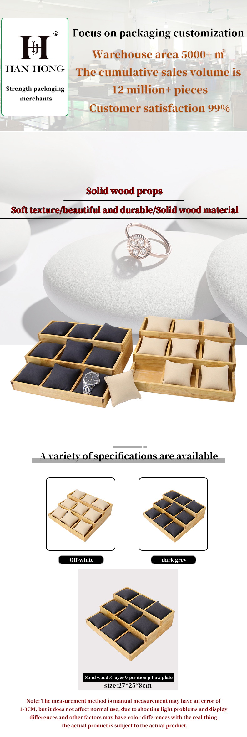 Multi Cell 3x3 Solid Wooden Watch Exhibition Plate with Pillows for Luxury Show