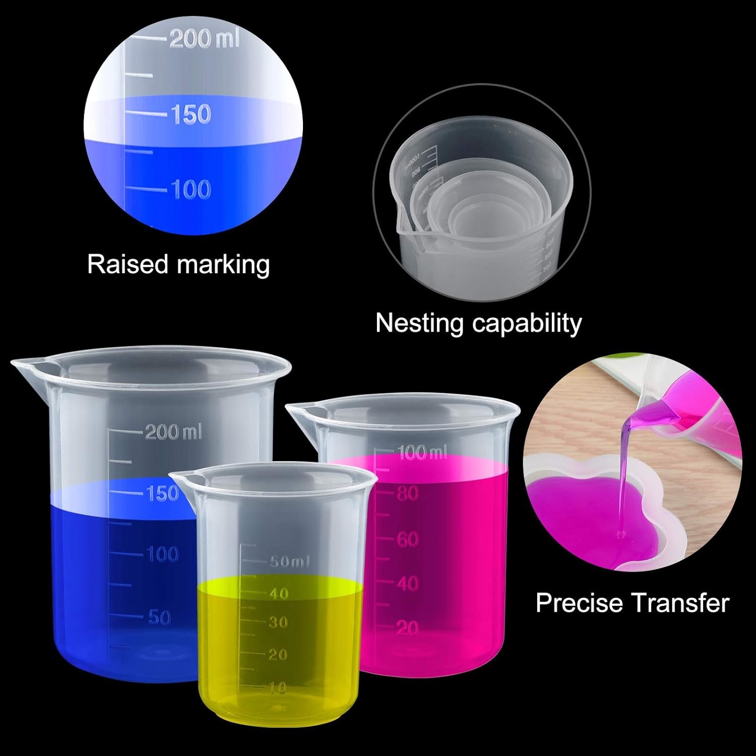 Plastic Beakers Plastic Graduated Cups Clear Multipurpose Measuring Cups Epoxy Mixing Cups, Liquid Container Beakers