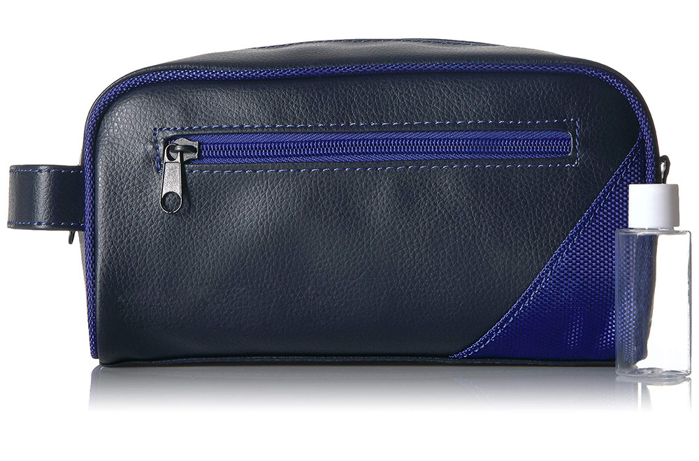 Zipper Closure Travel Leather Toiletry Bag For Men
