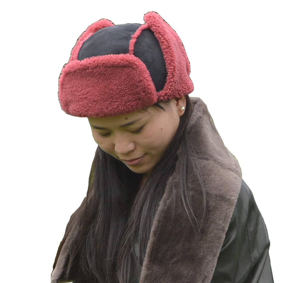 Fashion Real Genuine Leather Hats , Leather Bomber Hat Custom Size