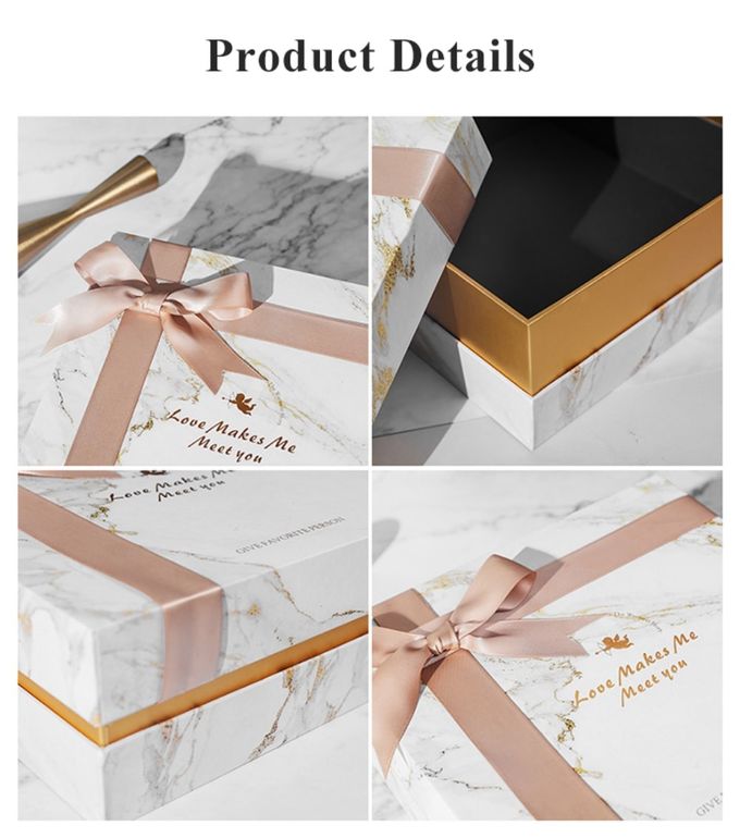 21*21*9cm Marble Texture Rigid Paper Gift Box , Lift Off Lid Box For Wedding Favor