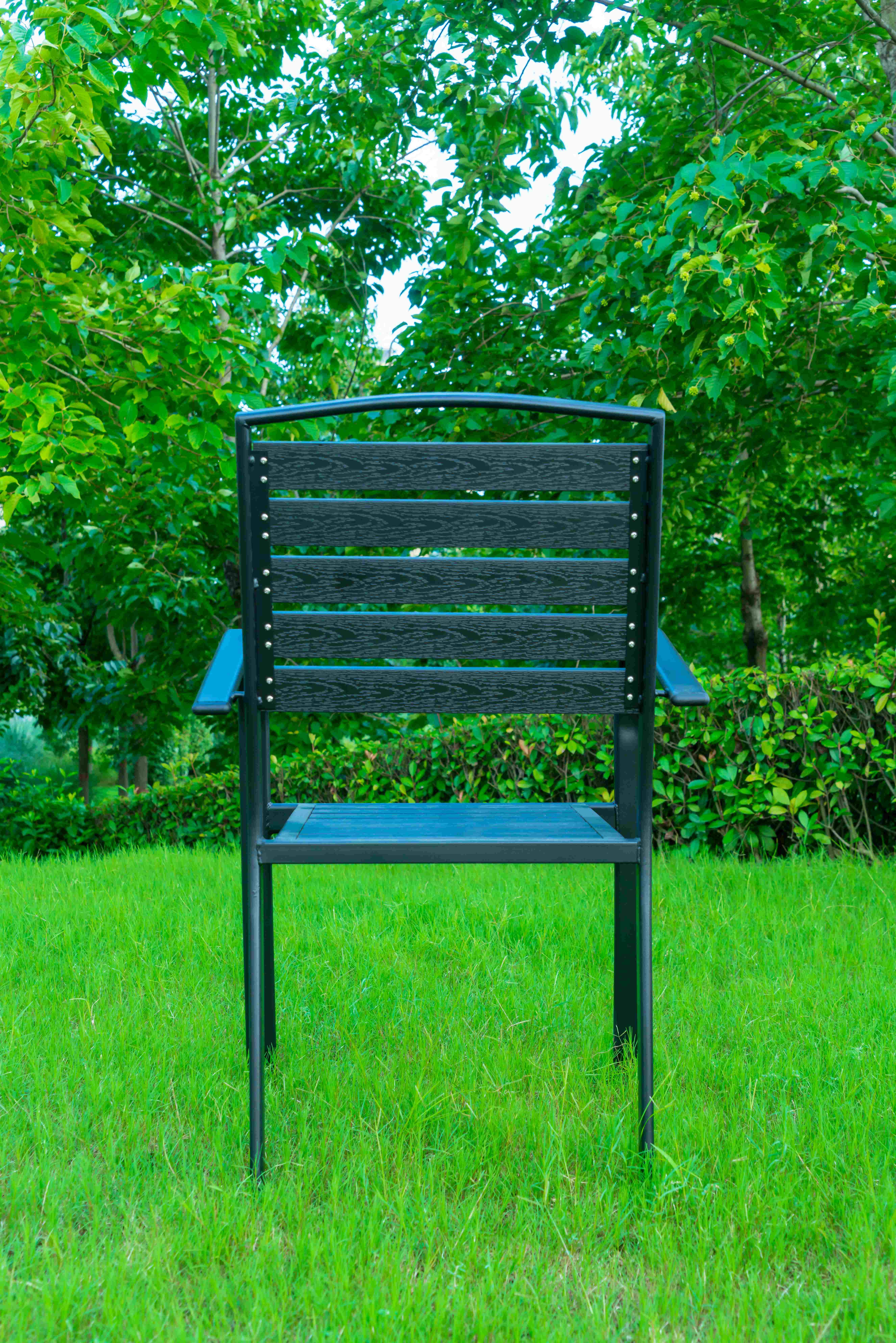 Black 11 Pieces Plastic Wood Modern Outdoor Garden Furniture Table Set 8-10 Seater Extendable Patio Dining Table Chairs