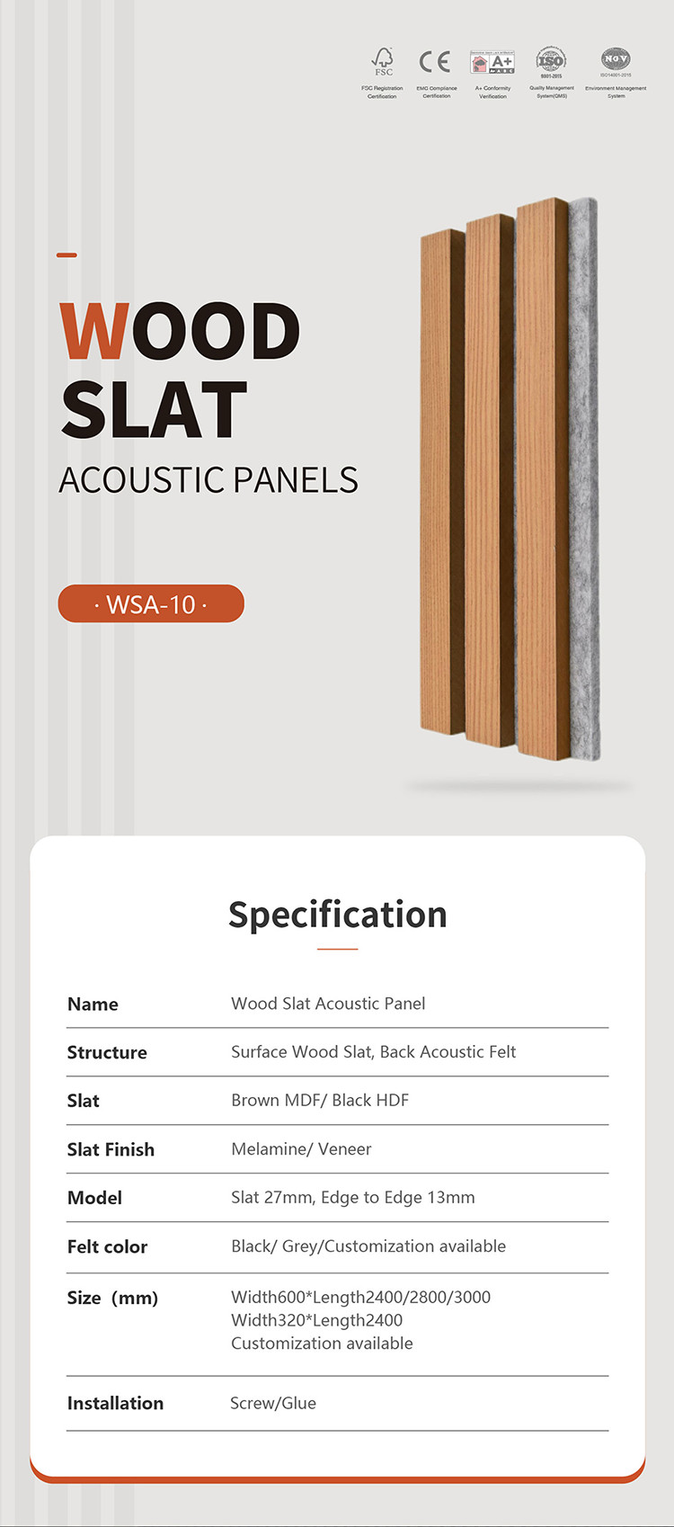 High NRC MDF Acoustic Wood Slat Panels , Office Slatted Wood Acoustic Panels