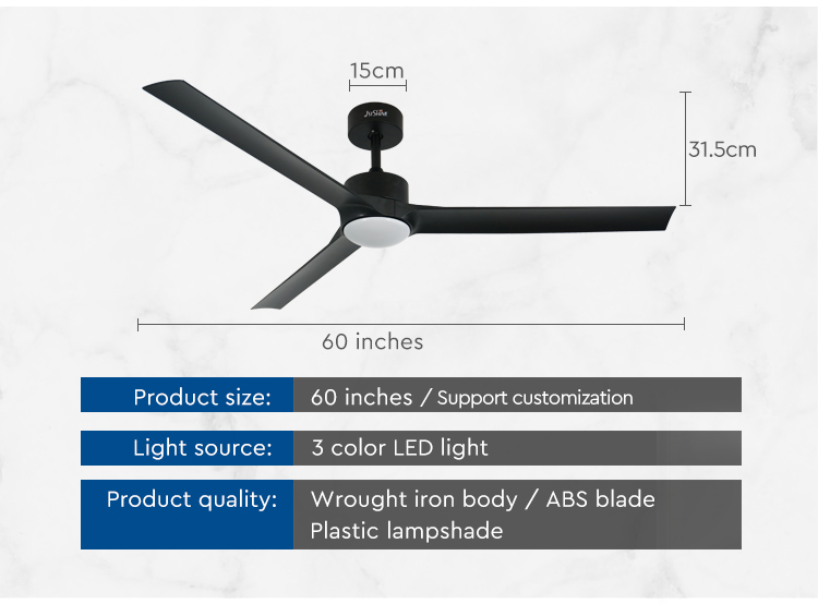 Home Office 60" LED Ceiling Fan with Remote and 3 Black Plastic Blades 4000K CCT