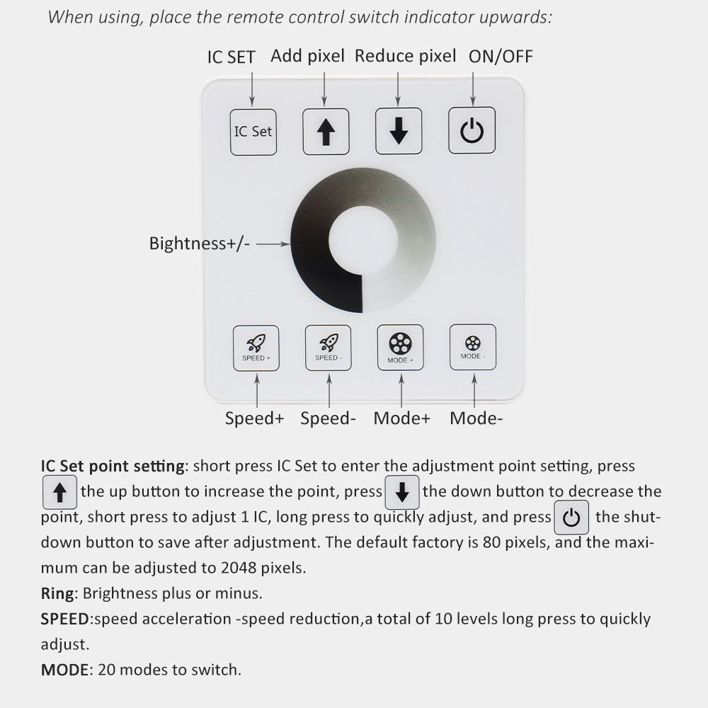 Wireless RF Touch Panel LED Light Controller for Monochrome Two-Color and RGB Lights