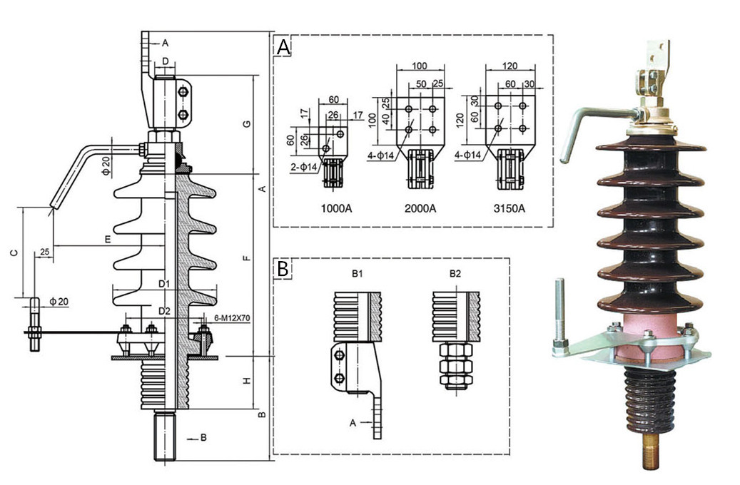Transformer 1000A-3150A Ceramic Bushing Insulator With Lightning Conductor