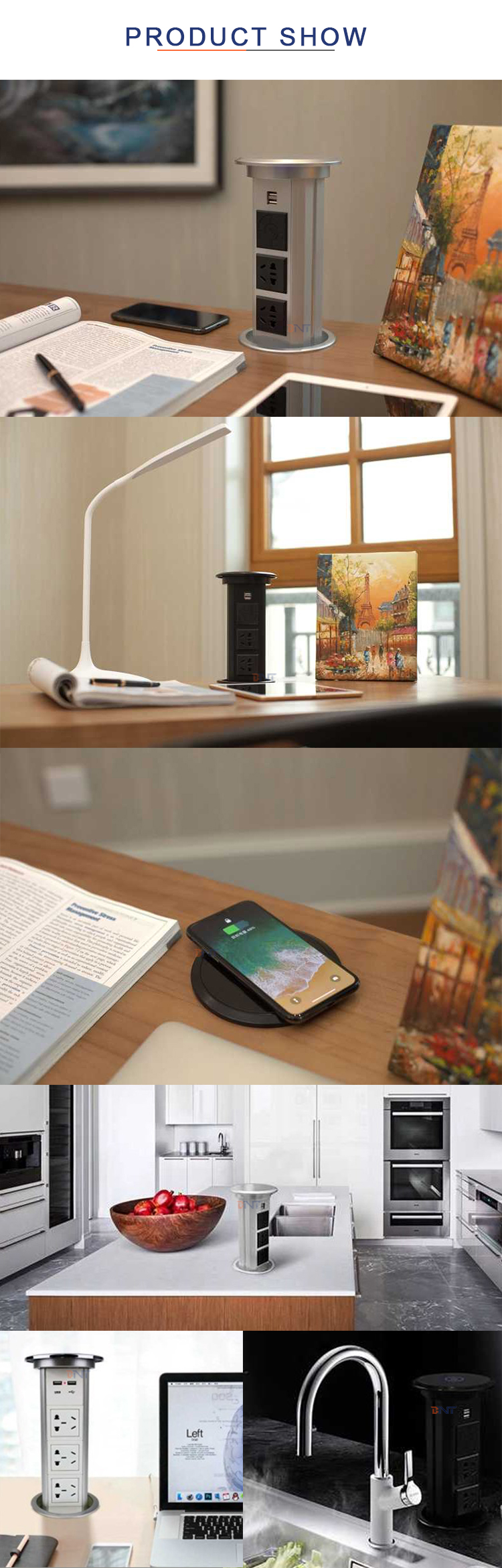 High-end open kitchen worktop used electric lifting pop up outlets with speaker