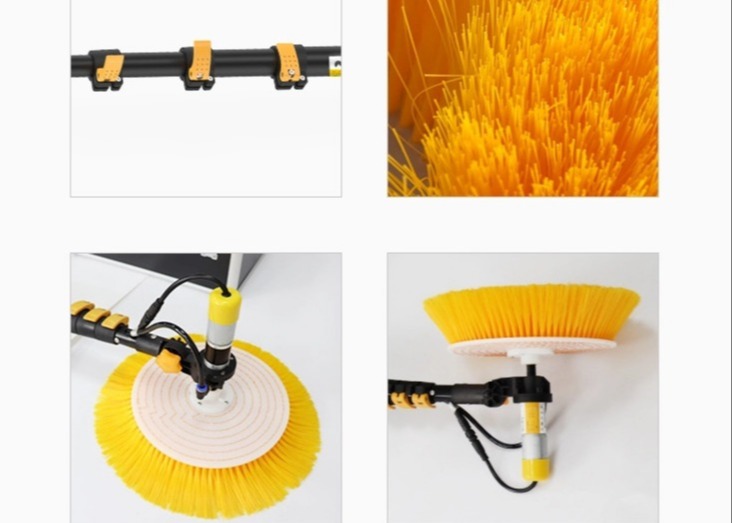 Disc Brush Solar Panel Cleaning Rotating Brush With 7.2meter Aluminum Pole