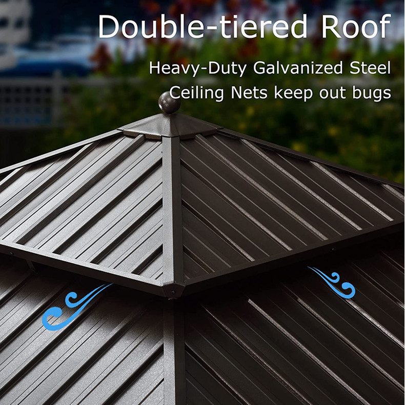 Metal Roof Gazebo Aluminum Frame Galvanized Steel Double Roof