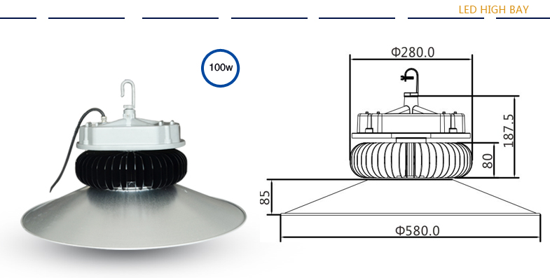 High power 200W LED high bay DLC approved for global warehouse