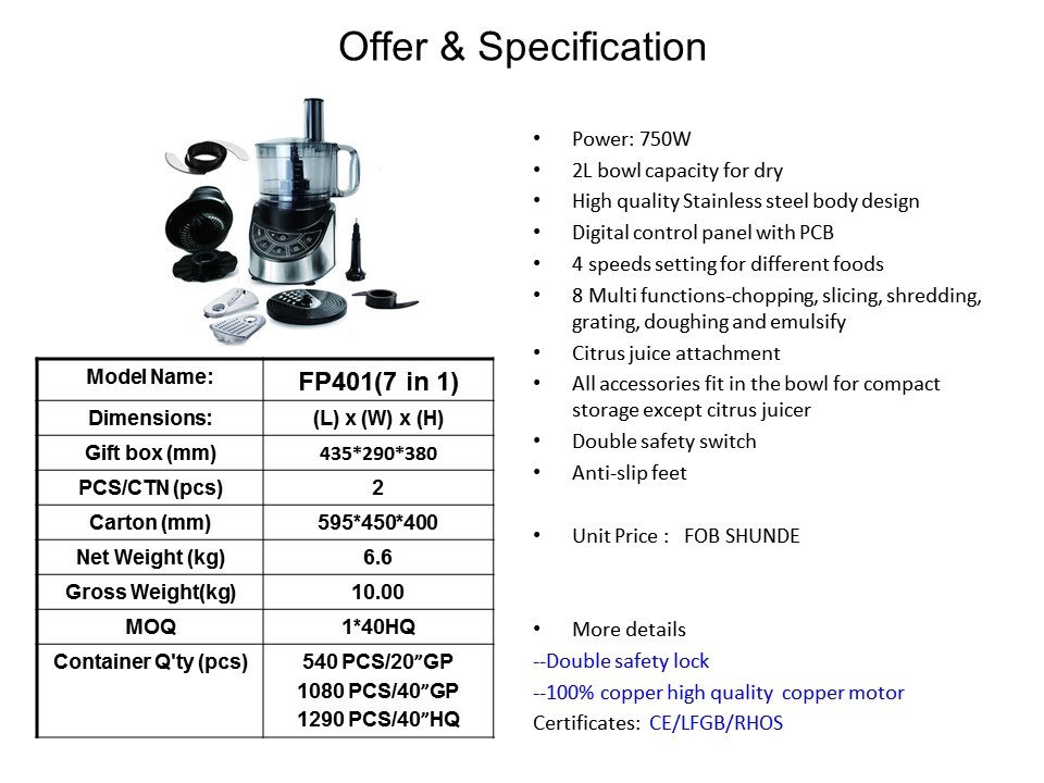 CB GS CE ROHS Certified FP401 Food processor from Kavbao
