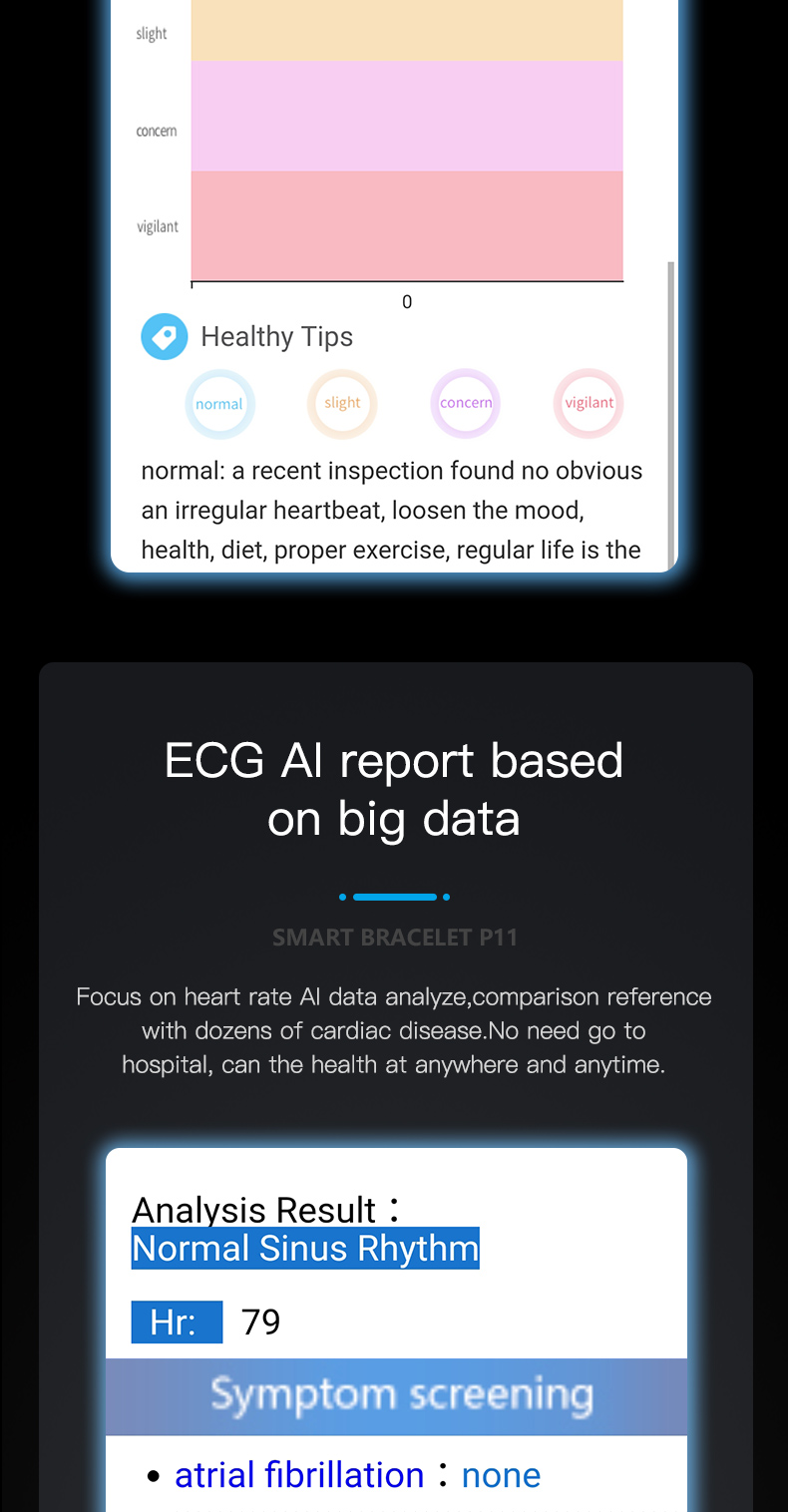 Detecting PPG ECG Temperature Bracelet IP67 Smart Bracelet Heart Rate Blood Pressure