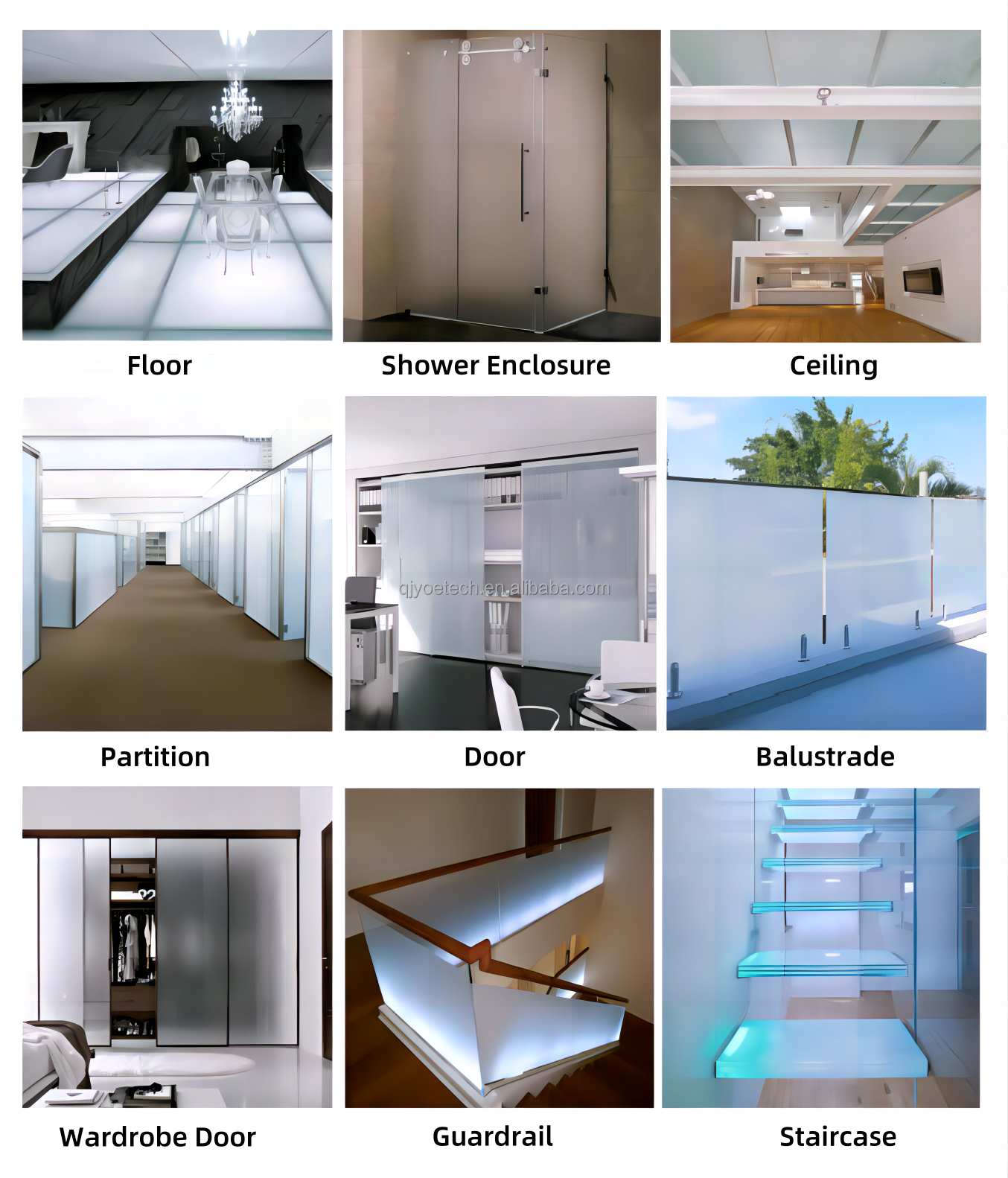 QJY20240308-01 Edge Frosted Glass for Hotel Shower Enclosure Partition Processing
