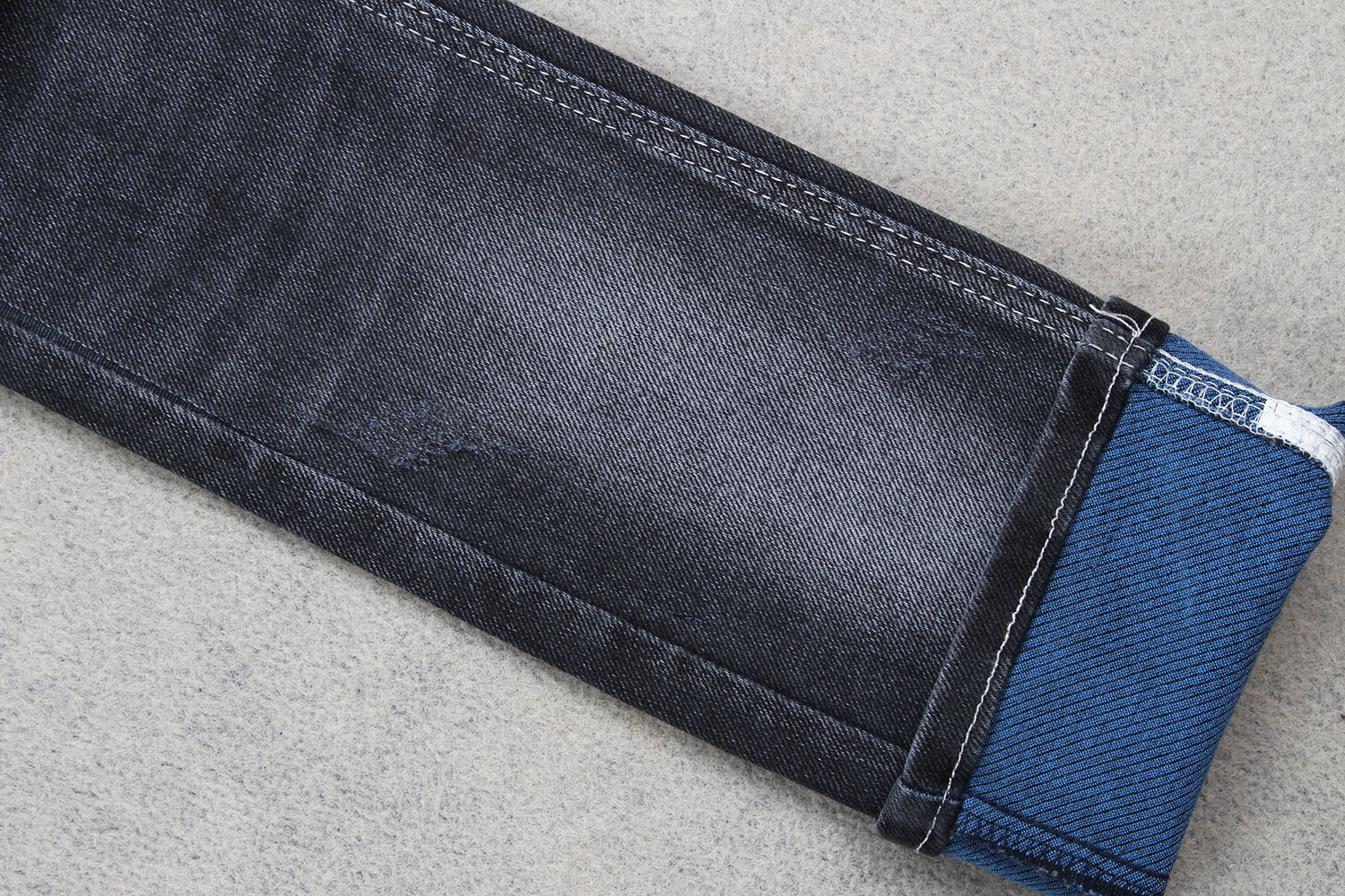 Colored Weft Stretch Denim Twill Fabric 59" With Black Blue White Mixed Color In Back Side