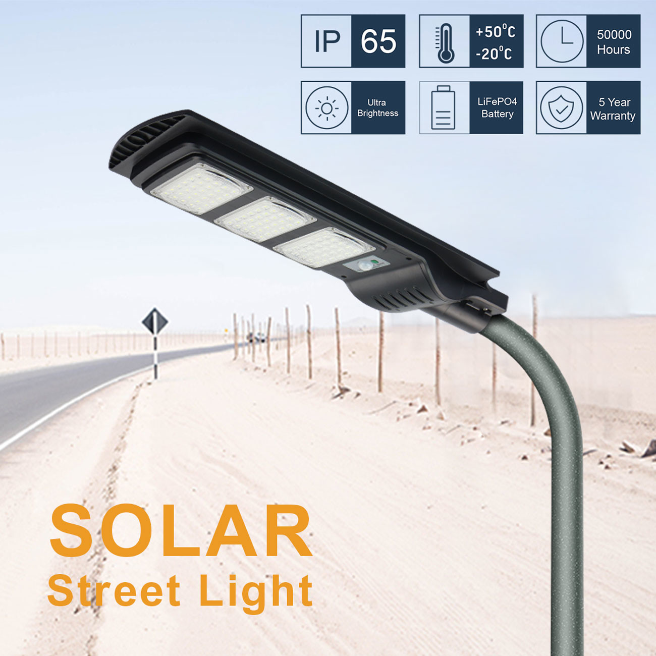 90w Monocrystalline Solar Street Light LiFePO4 Battery 3.2V 15Ah High Conversion Rate