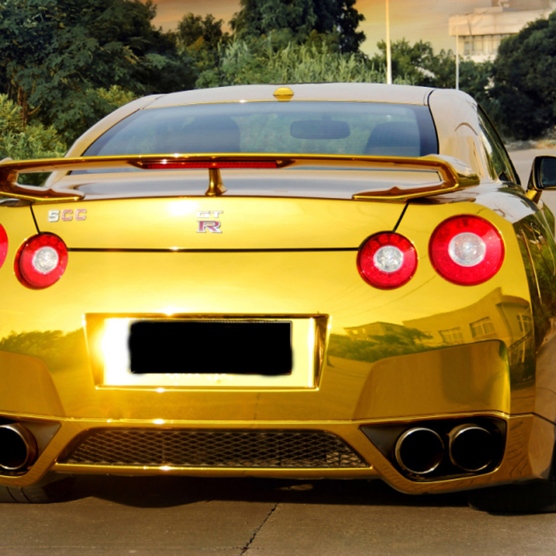 High Gloss Gold Chrome Car Vinyl Wrap Air Release Slideable 140gsm