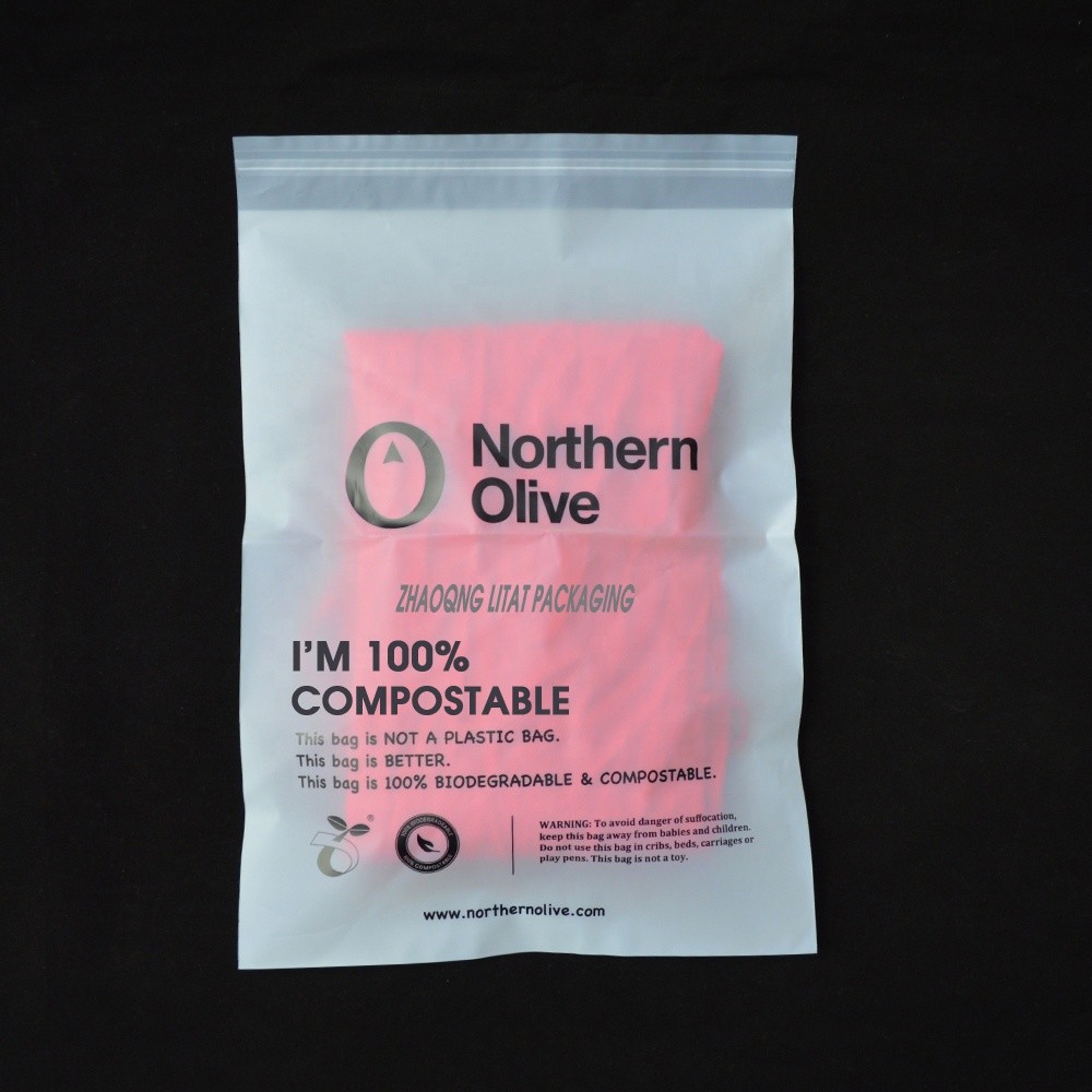 Zippered Cornstarch Compostable Bags , 100% PLA Biodegradable Garment Bag