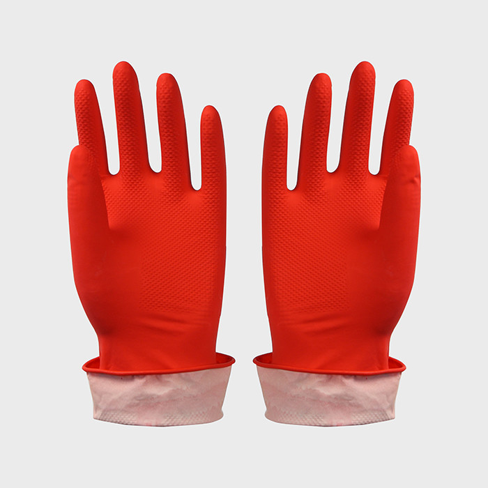 Multi-Purpose Flocklined Rubber Gloves Anti-Oil Waterrproof Anti-Detergent Rubber Gloves