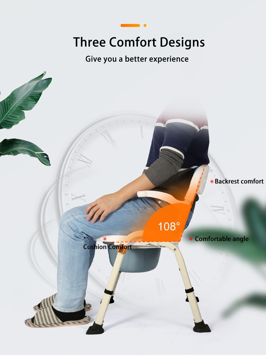 Lightweight Steel Commode Chair 3 in 1 Toilet Seat Shower Chair Height Adjustment Elderly Care Folding Rehabilitation Equipment