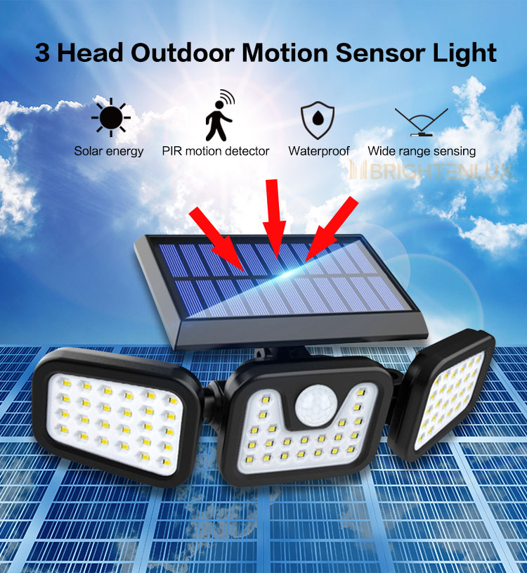 IP65 ABS Outdoor Solar Garden Light 74 LM LED Three Mod Wall 5000K