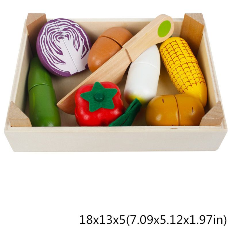 Water Paint 1.94in Wooden Fruit Cutting Set Kitchen Role Play
