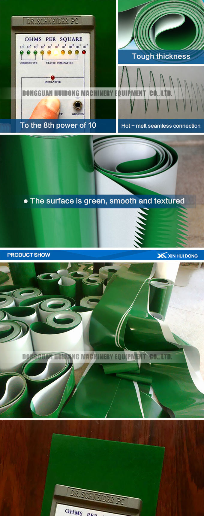 Anti Static Rubber Conveyor Belt PVC Green Conveyor Beltings Flat Surface