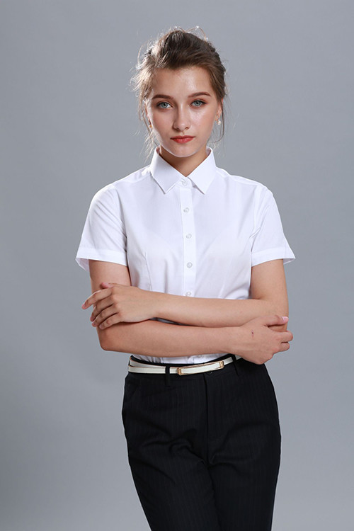 Spring Fashion Button Down Custom Business Shirts White Short Sleeve 100% Cotton
