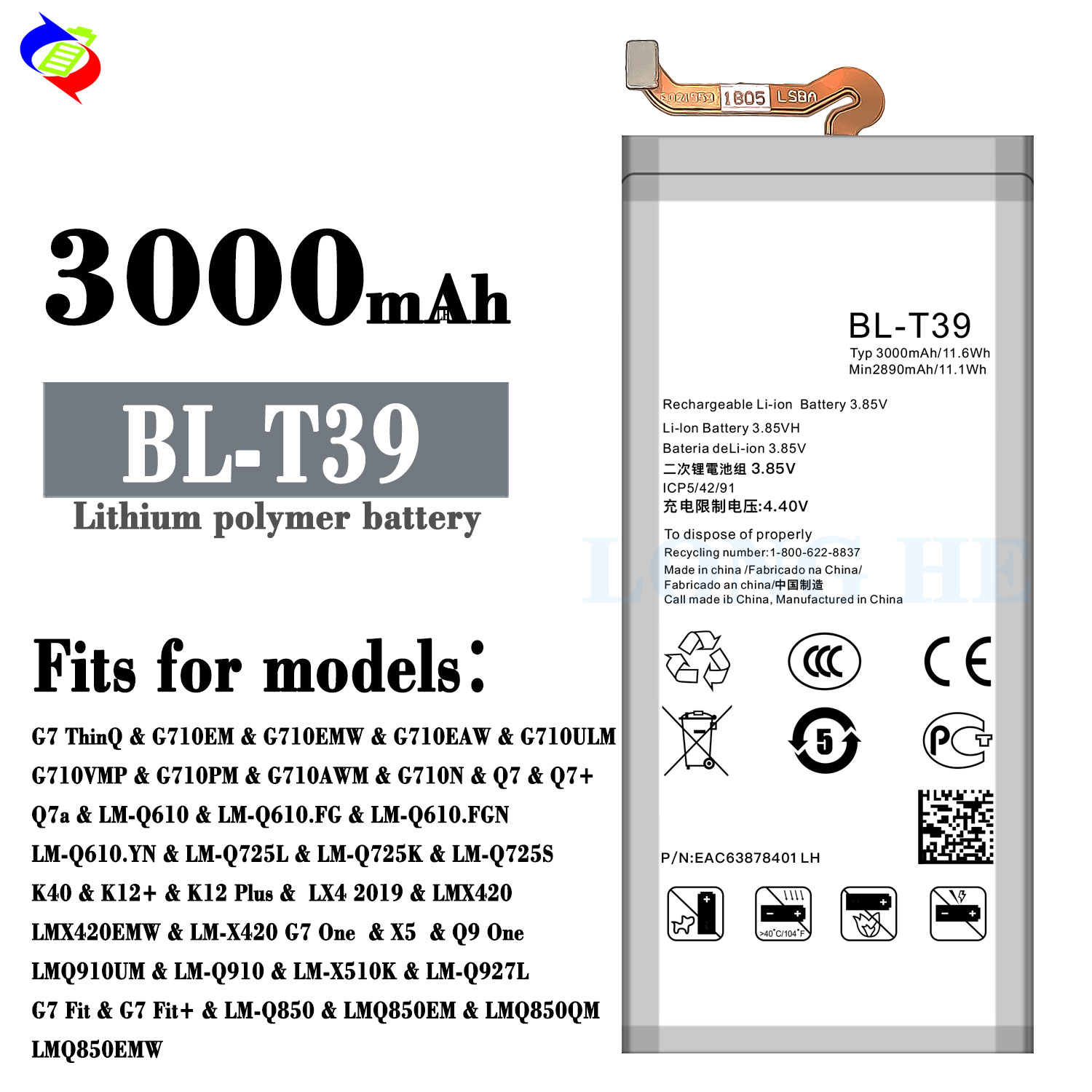 LM-X525 Black Mobile Phone Replacement Battery BL-T39 for LG G7 ThinQ G710 Q7 LMQ610