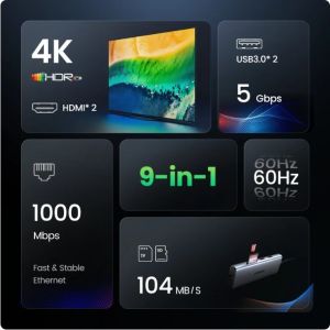 USB C Hub with 4k/HDMI ,9-in-1 USB C to Ethernet Adapter, 5Gbps USB-A 3.0