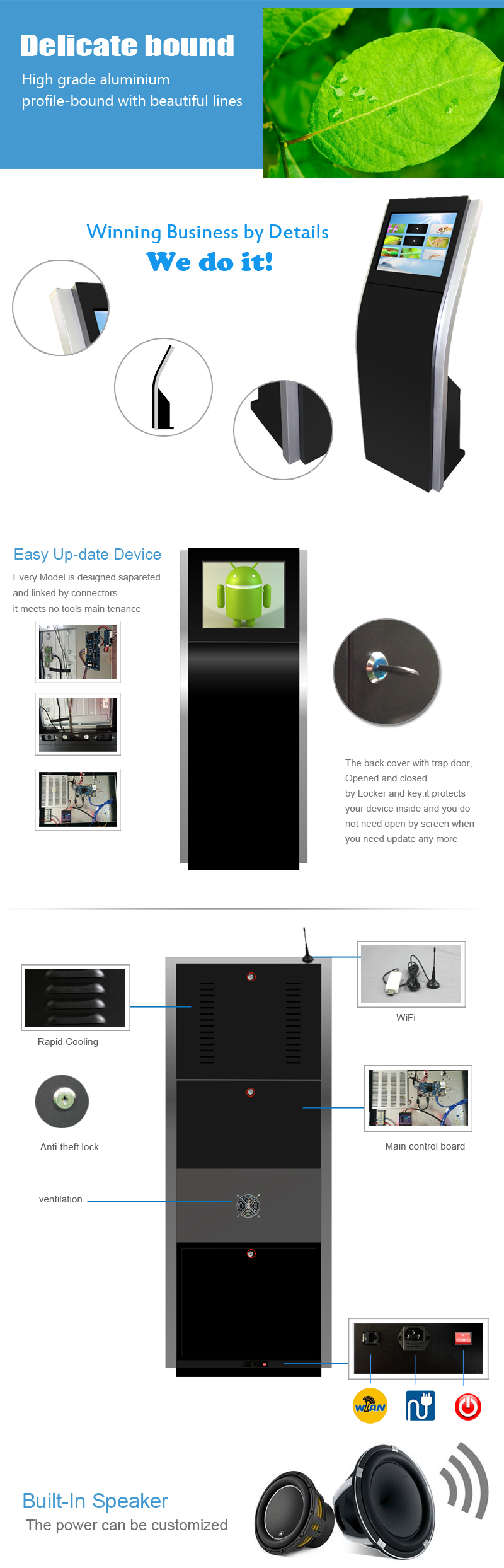 Ticket Printing Touch Screen Display Kiosk , 19 Inch Queue Electronic Signage Display