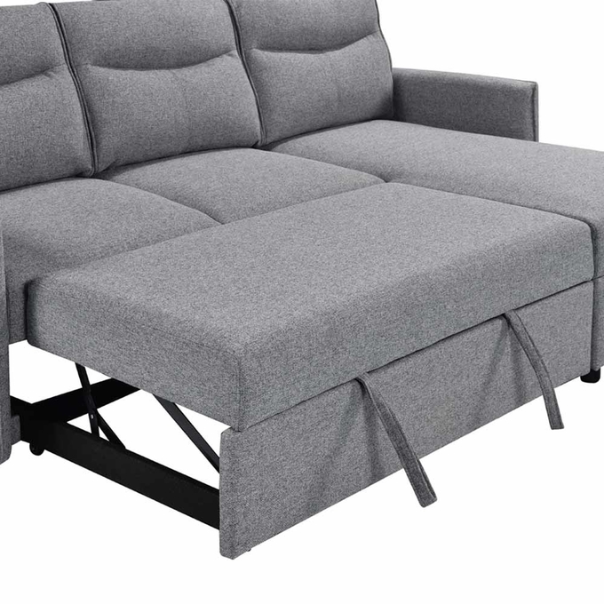 L-Shaped Reversible Sectional Sleeper Sofa with Pull-Out Bed and Storage, Gray Fabric