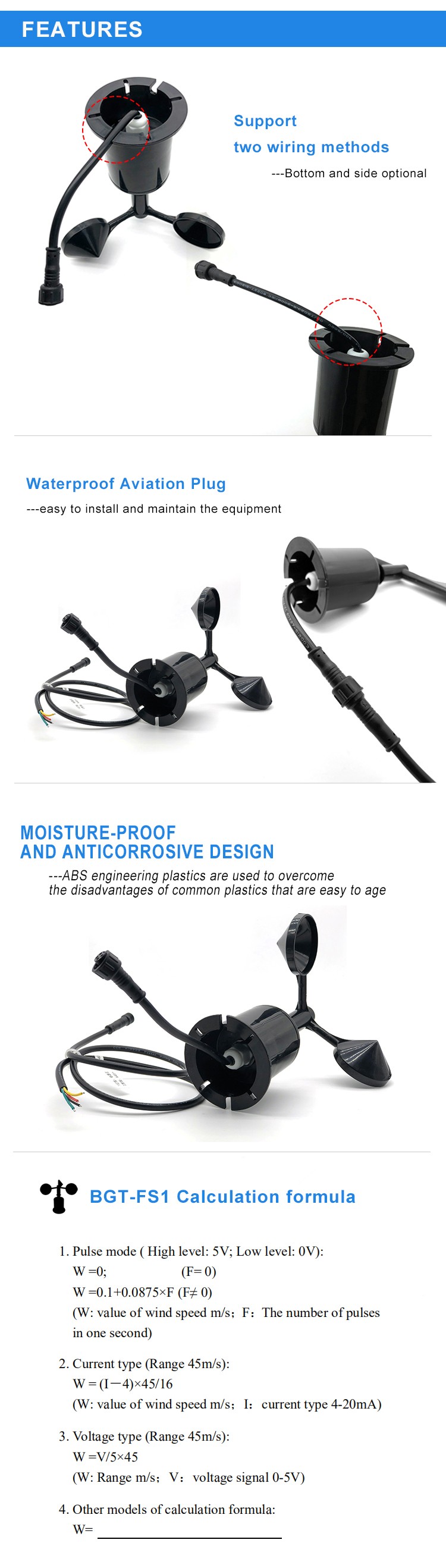 High Accuracy Carbon Fiber Wind Speed Sensor for Greenhouse BGT Arduino 0-5V Output