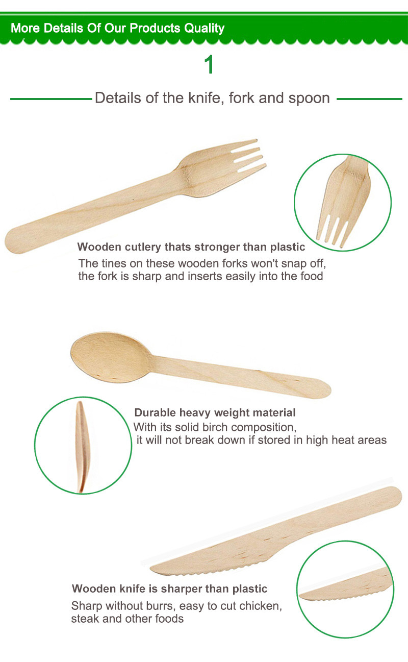 Compostable Biodegradable Travel Reusable Wooden Cutlery Sets Bulk Spoon Knife Fork Birch Disposable Wooden Cutlery