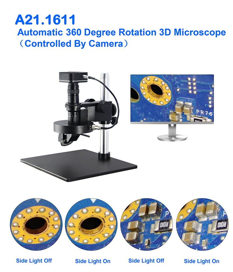 A21.1611 OPTO EDU 2D / 3d Video Microscope Auto Rotate Zoom Dual Light