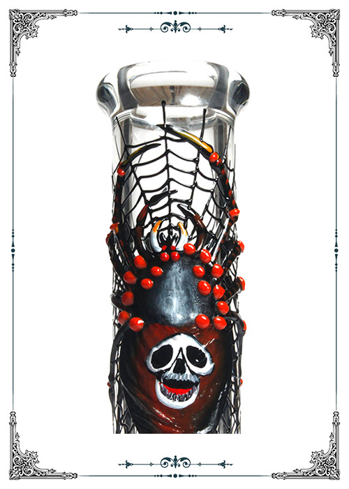 13.5 Inches Water Pipe Smoking Glass With Spider Web And Skull Cooper Art On Glass