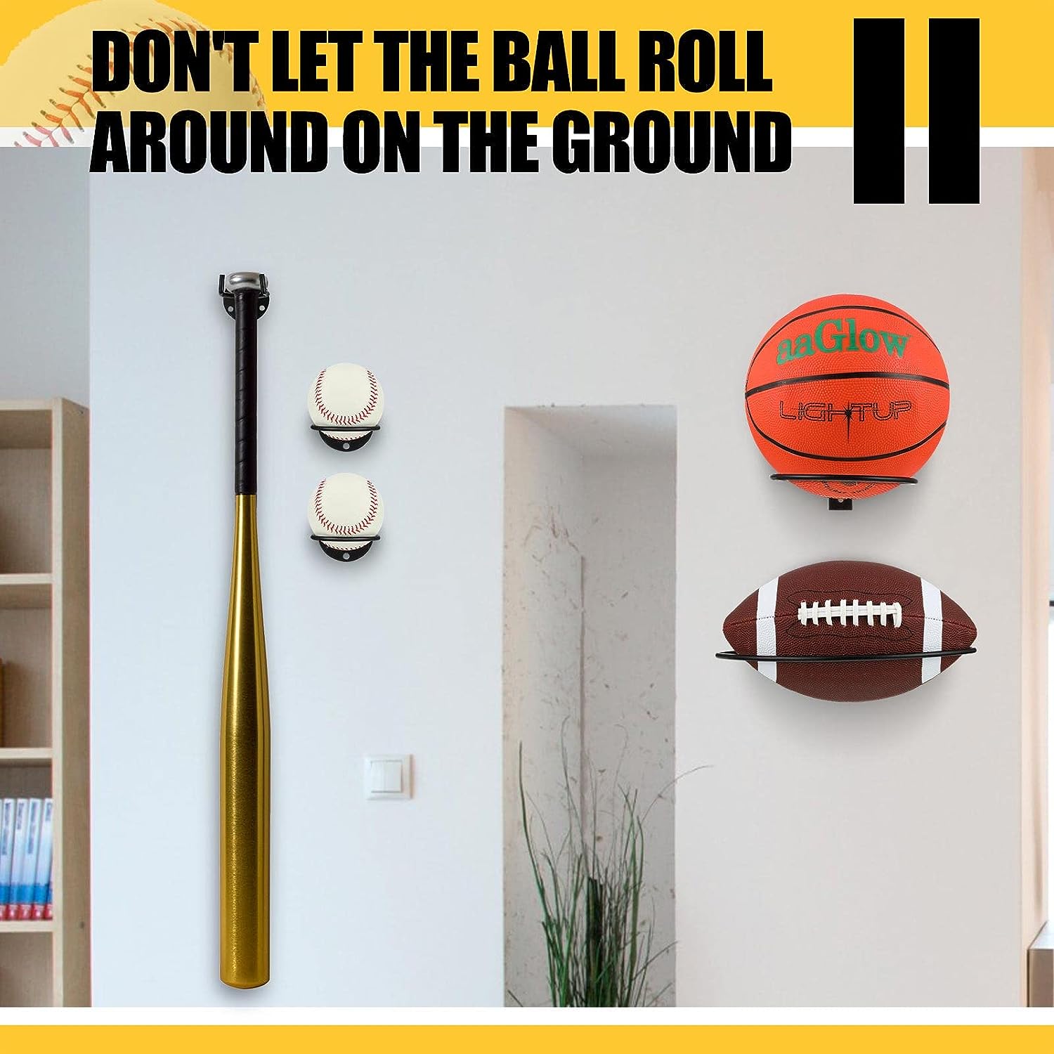 Wall Mounted Sports Ball Display Holder for Basketball Soccer Football and Volleyball