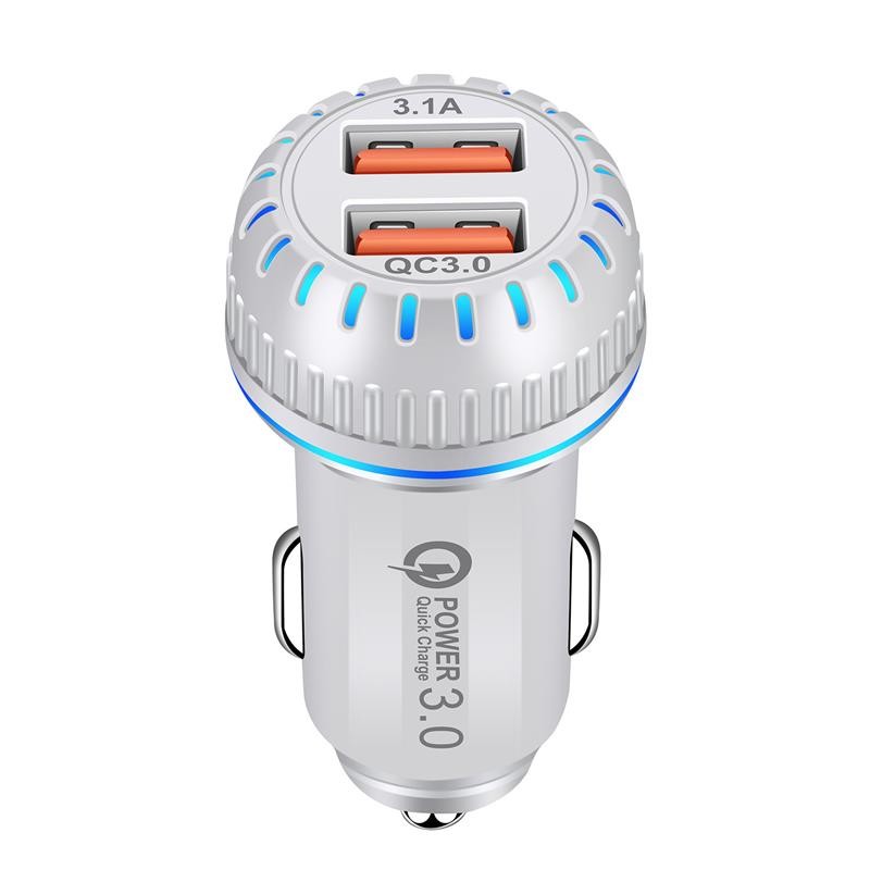 Portable 3.1A Dual Port Car Charger USB Adapter QC3.0 With Led 63*30mm