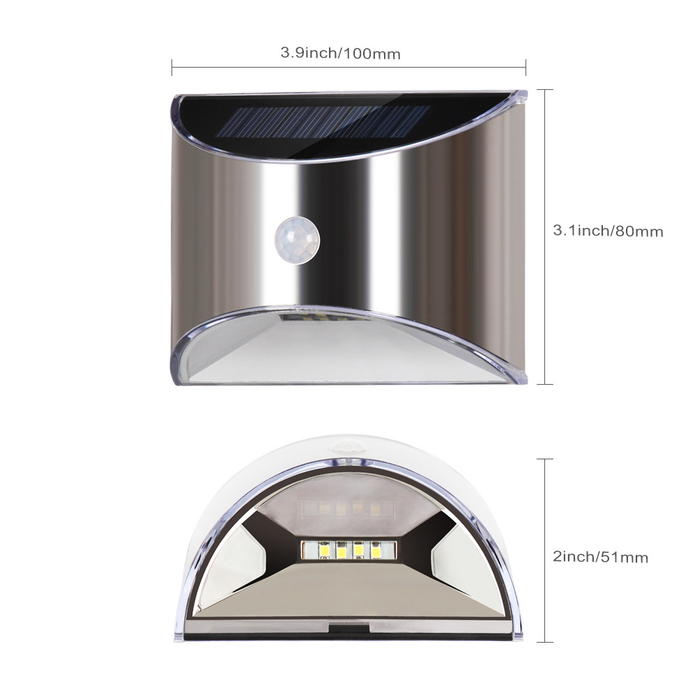 Fence Solar Powered PIR Motion Sensor Light Stainless Steel LED Lighting and Circuitry Design Residential ROHS Ce 1-year 10000